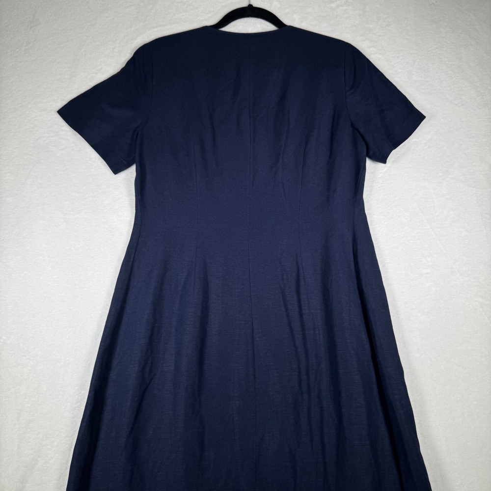 Orvis Navy Blue Linen Blend Button Down Midi Dress Womens 10 M L | Boho - Picture 3 of 12